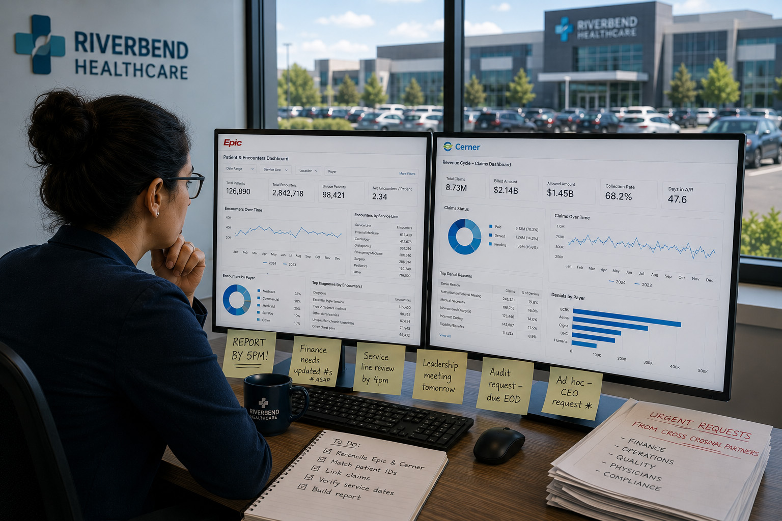 Healthcare data analyst reconciling Epic, Cerner, and medical claims data across disconnected systems.
